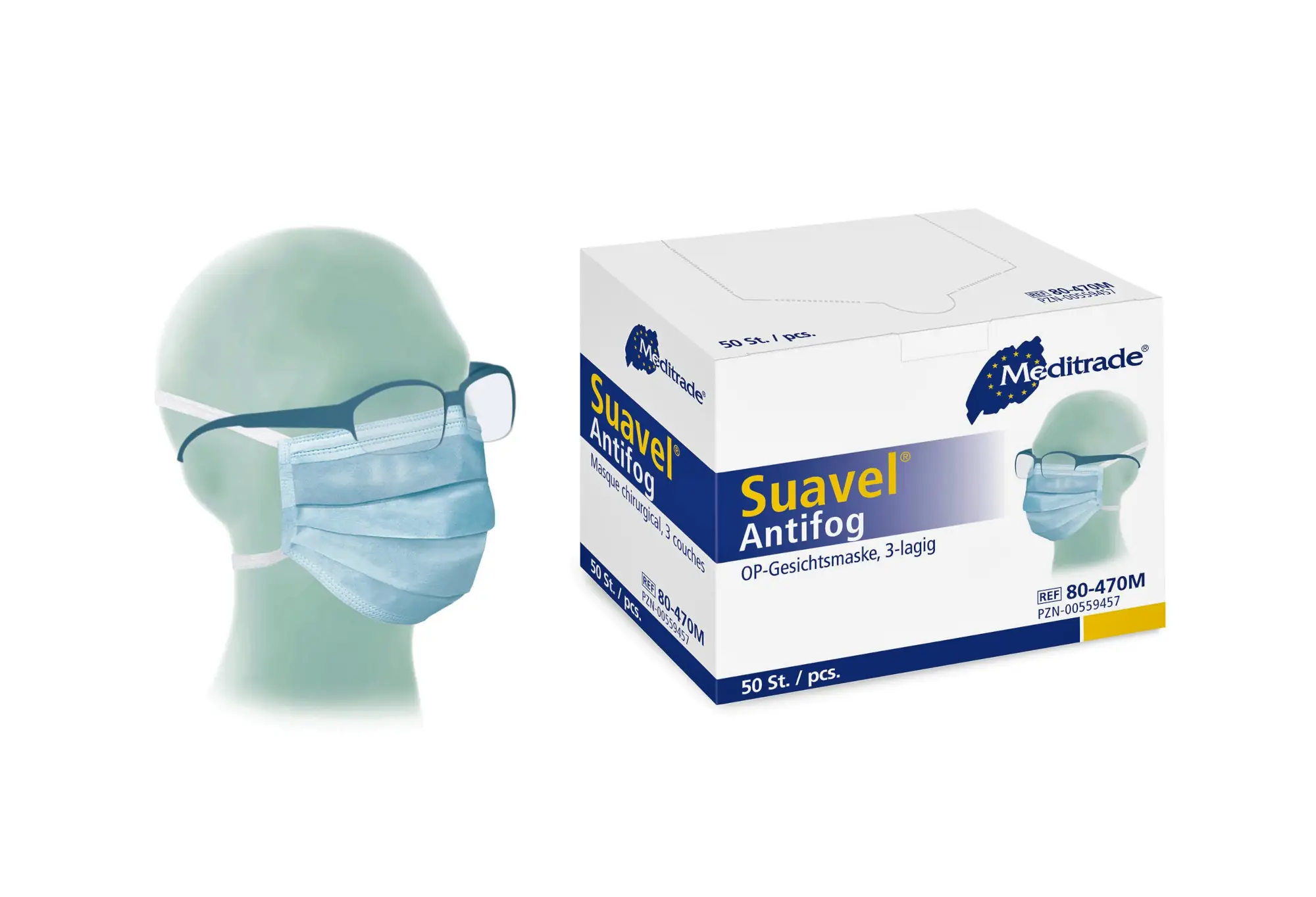 80-470M_Suavel-Antifog_Box-und-Maske OP Masken Suavel ANTIFOG Mundschutz