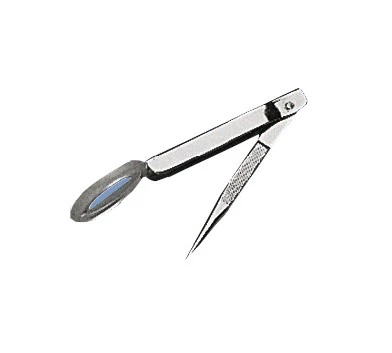Splitterpinzetten 8 cm mit Lupe (3-fach Vergrößerung und Etui)
