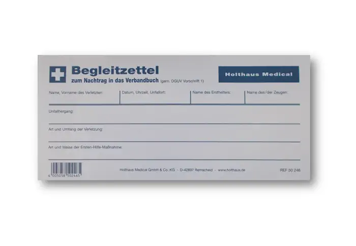Begleitzettel Erste Hilfe Dokumentation